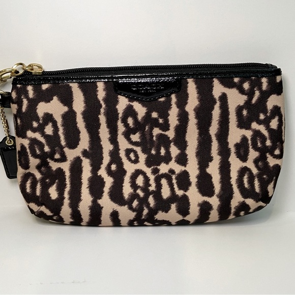 COACH Animal Print Wristlet Black Patent Leather Trim Gold Toned Hardware - Picture 3 of 13